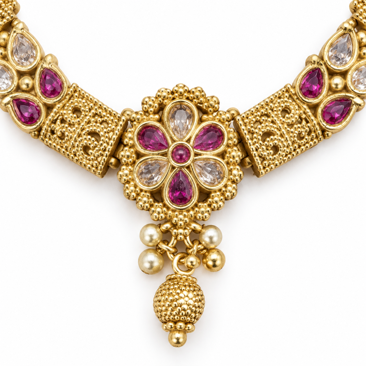 Gold-Tone Floral Pendant Necklace Set with Pink & Clear Stones