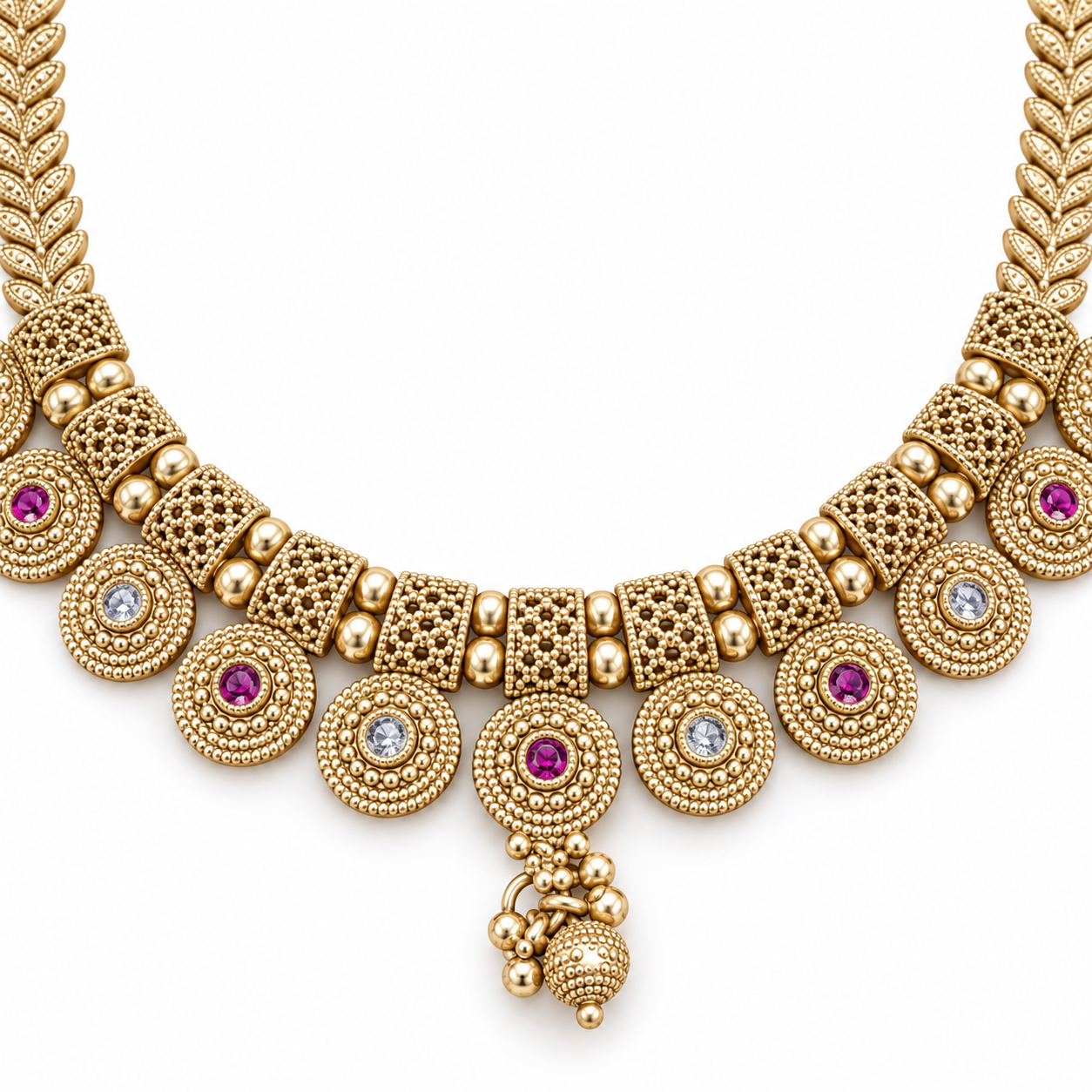 Antique Gold-Tone Round Drop Necklace Set with Sunburst Earrings