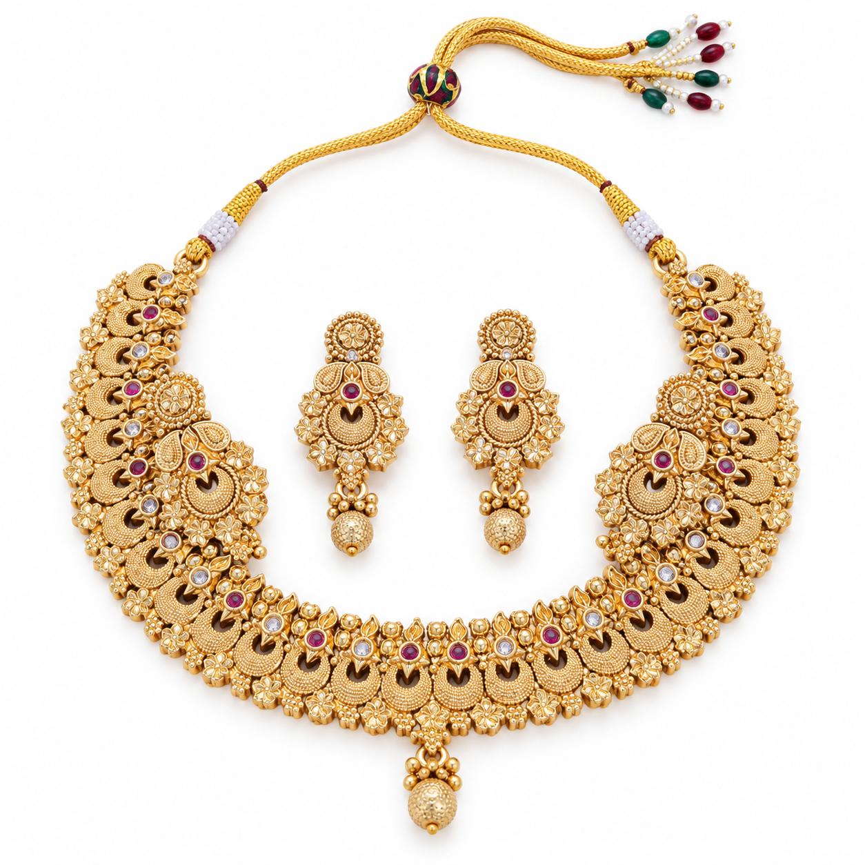 Antique Gold-Tone Peacock Design Necklace Set with Matching Earrings