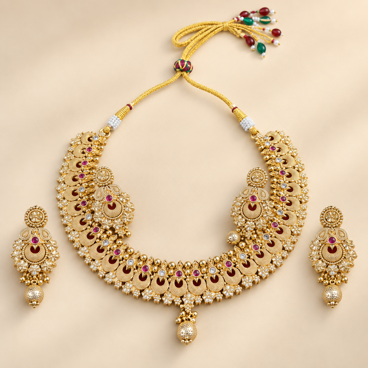 Antique Gold-Tone Peacock Design Necklace Set with Matching Earrings
