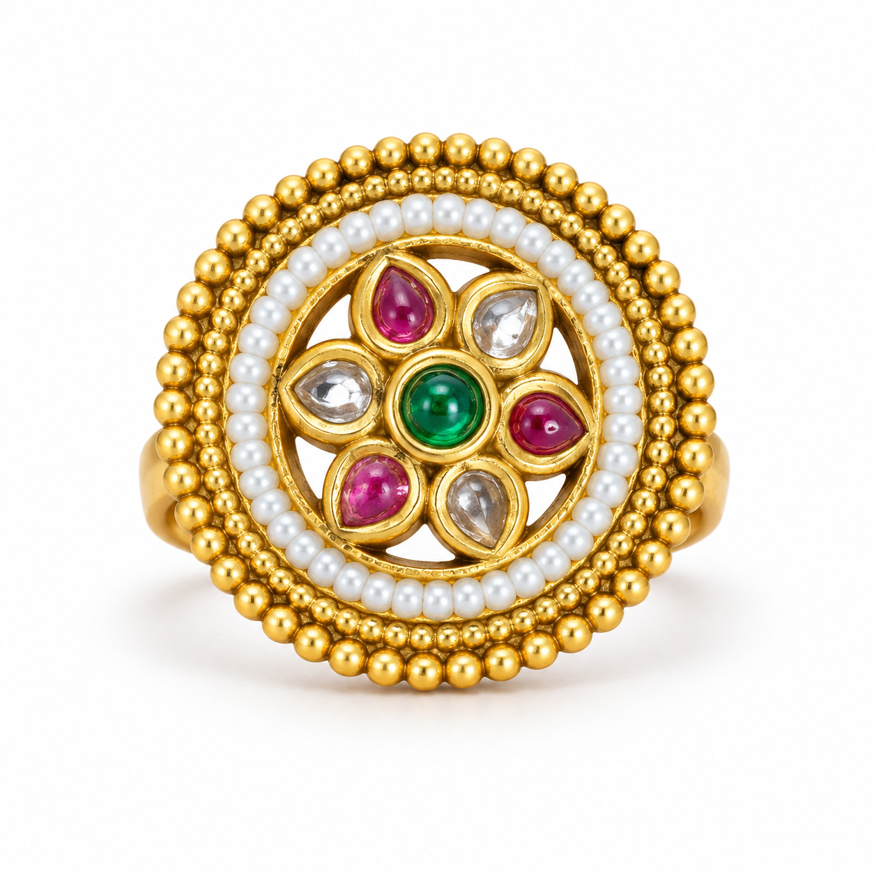 Antique Gold-Tone Round Statement Ring