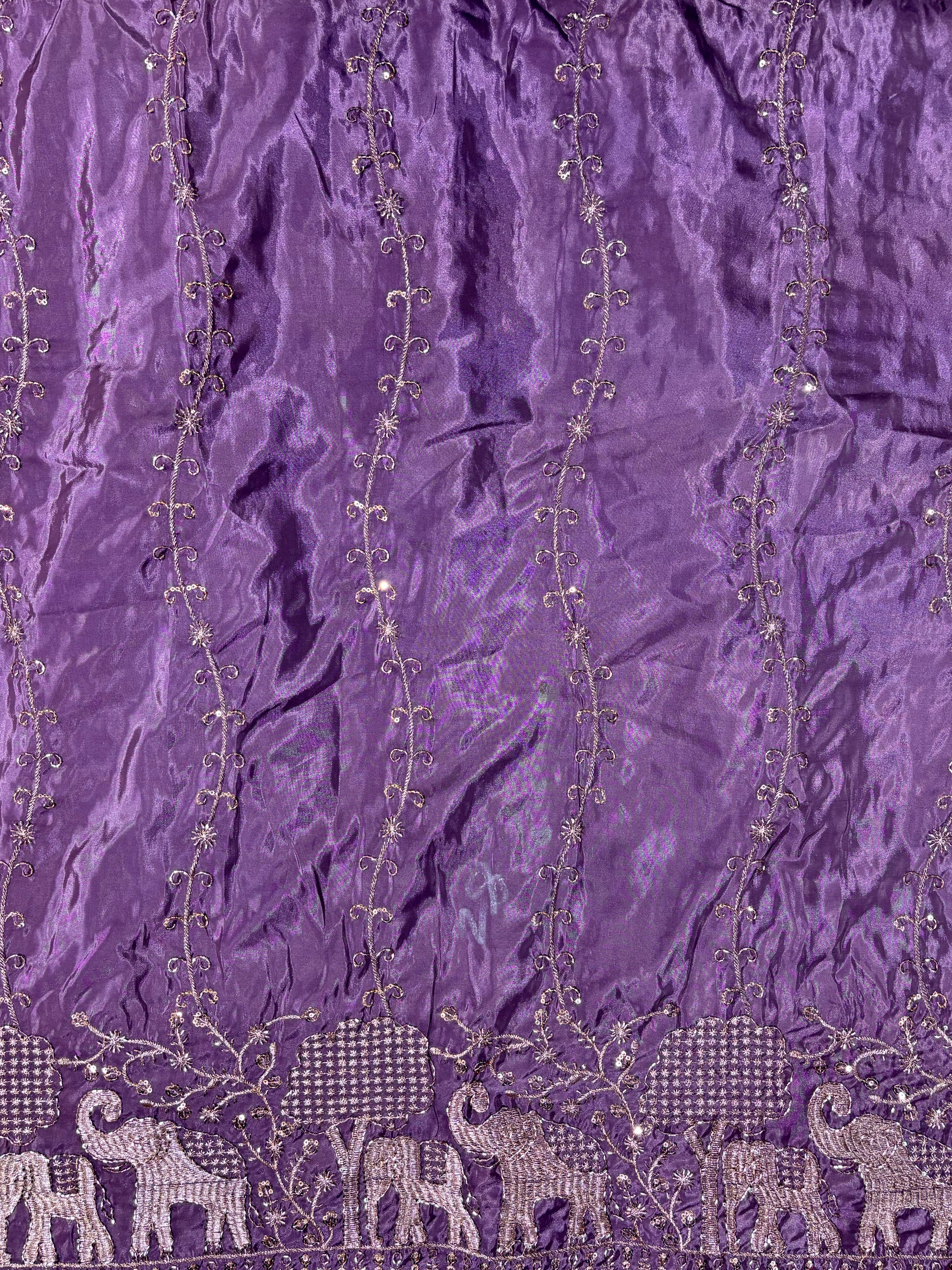 Premium Elephant Embroidered Designer Fabric with Sequin Work & Traditional Border