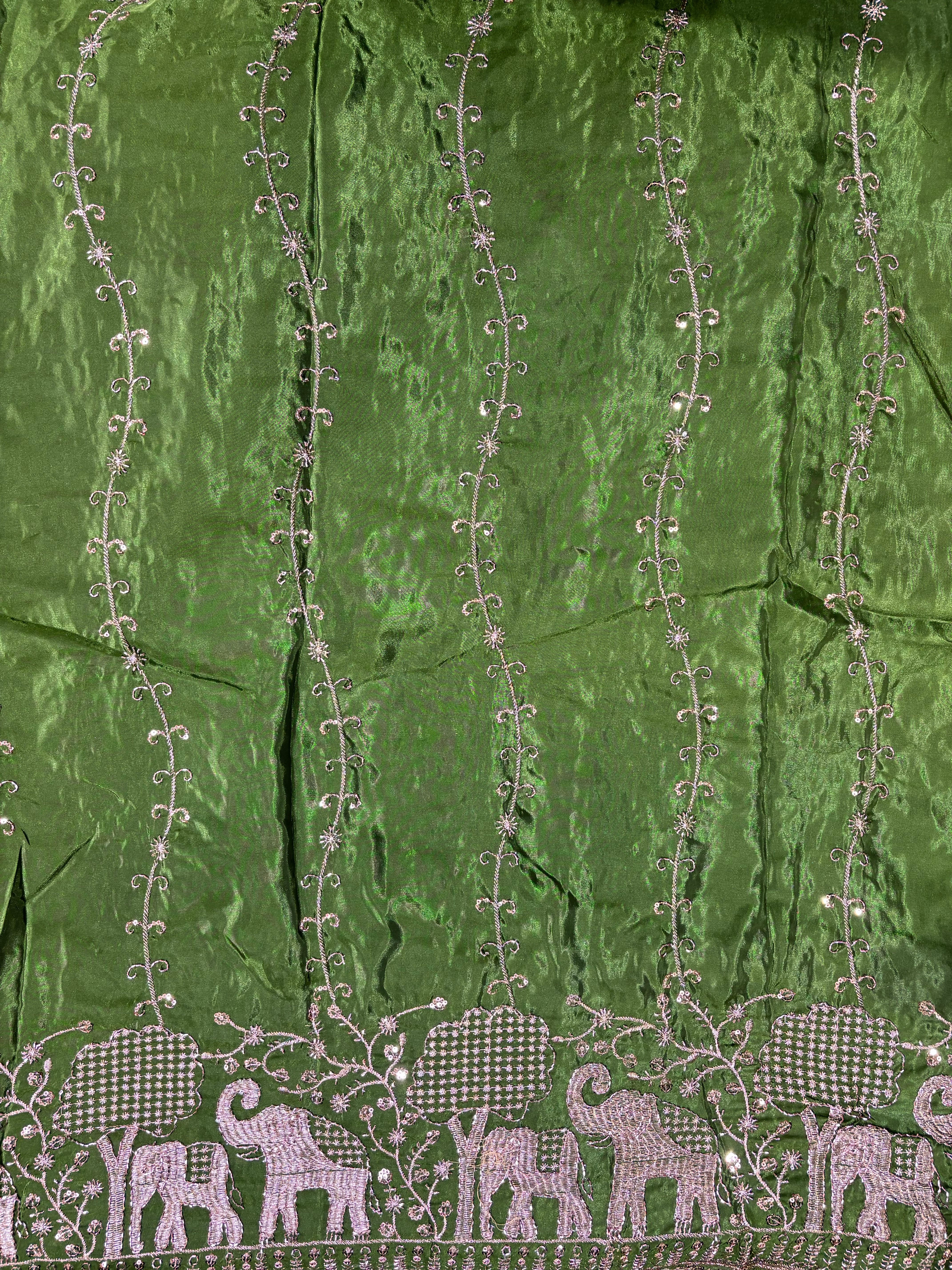 Premium Elephant Embroidered Designer Fabric with Sequin Work & Traditional Border