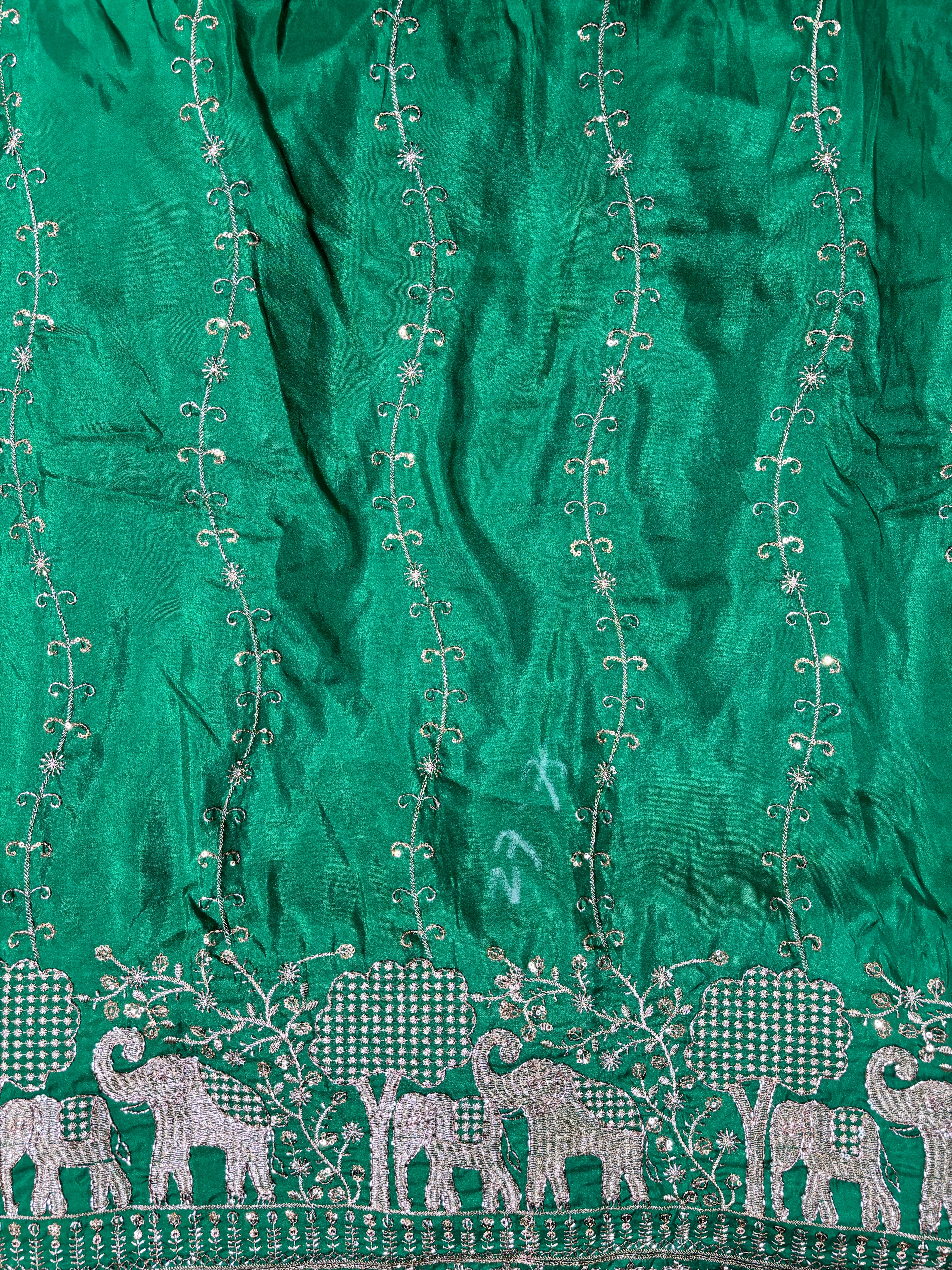 Premium Elephant Embroidered Designer Fabric with Sequin Work & Traditional Border