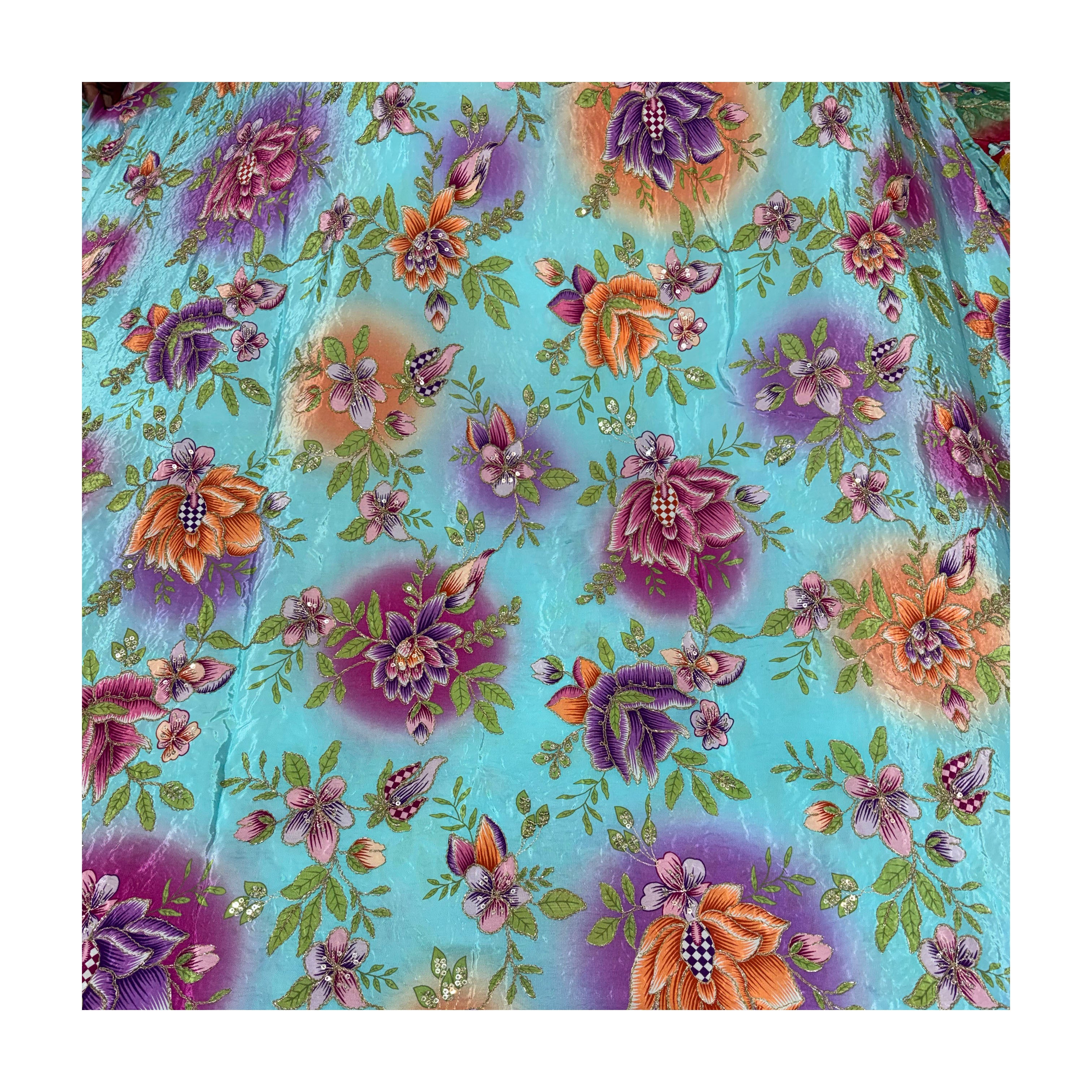 Multicolor Floral Chiffon Lehenga Fabric | 7 Colors