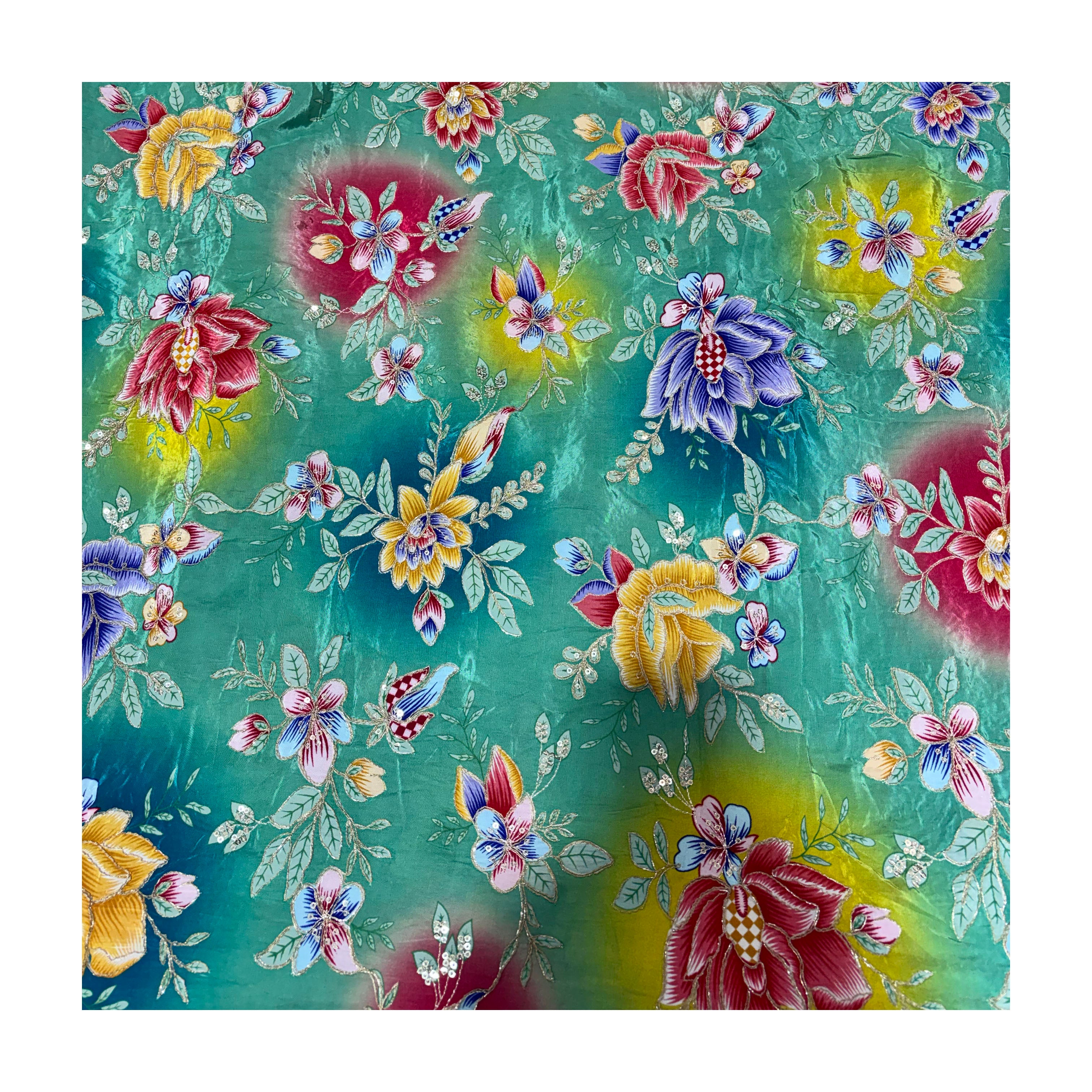 Multicolor Floral Chiffon Lehenga Fabric | 7 Colors