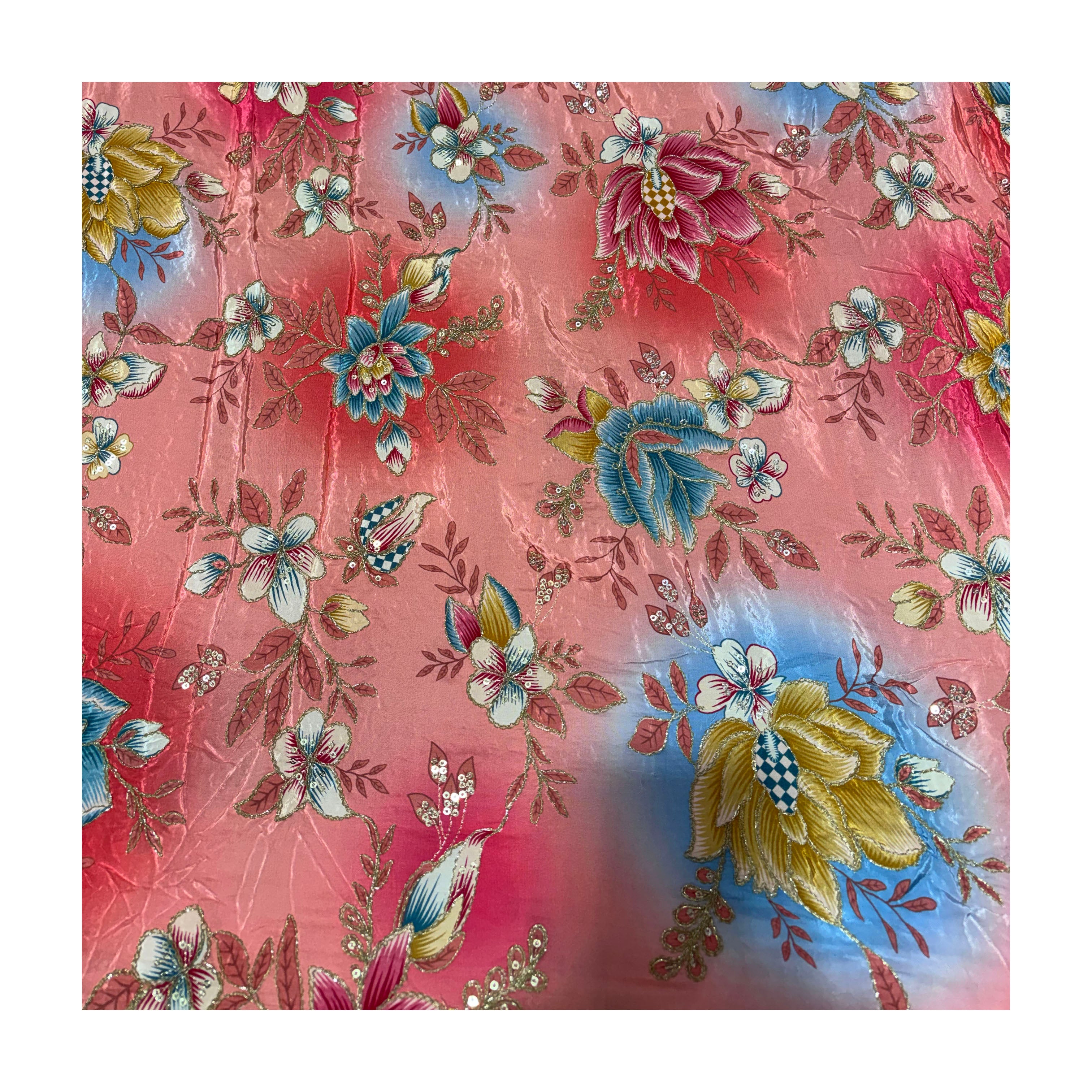 Multicolor Floral Chiffon Lehenga Fabric | 7 Colors