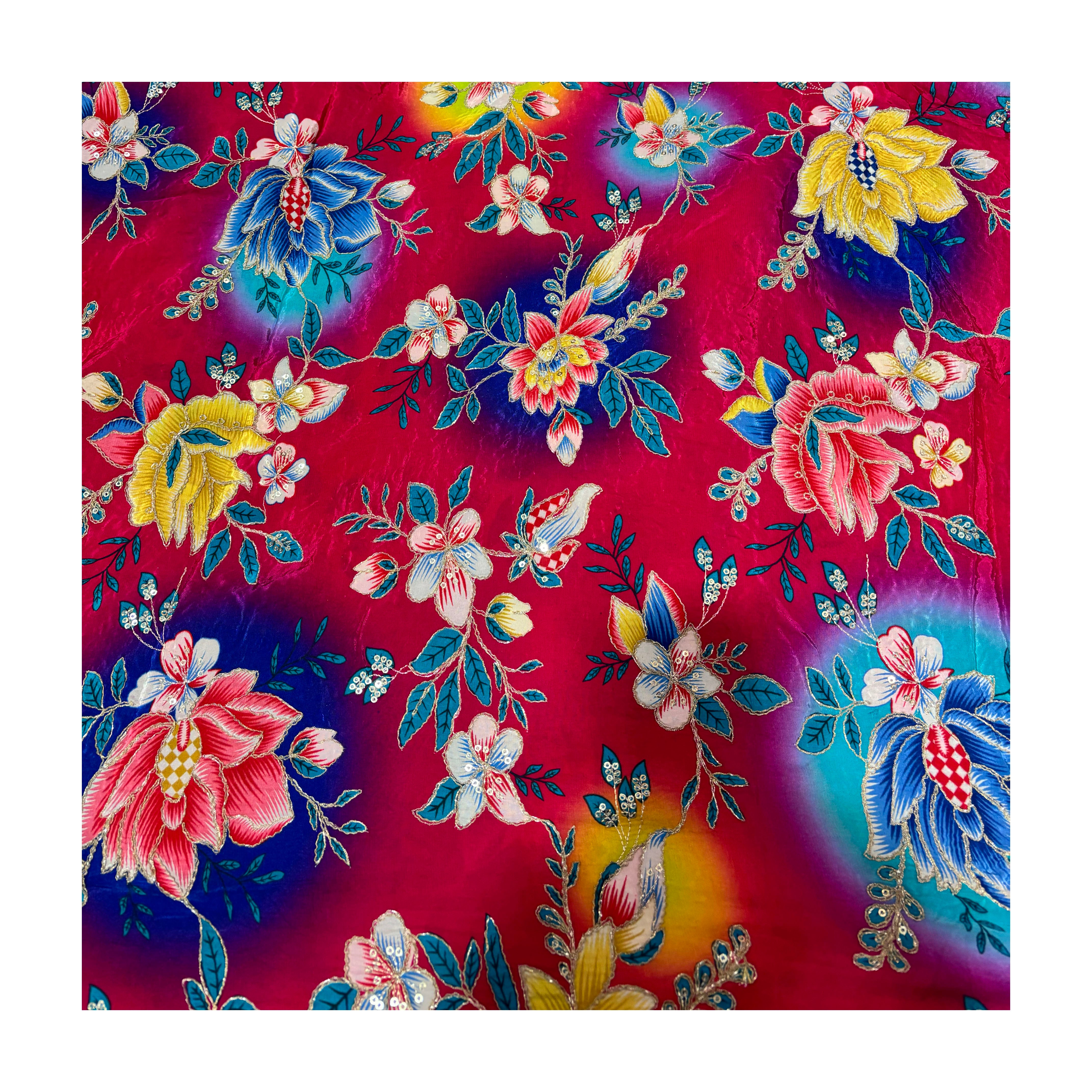 Multicolor Floral Chiffon Lehenga Fabric | 7 Colors