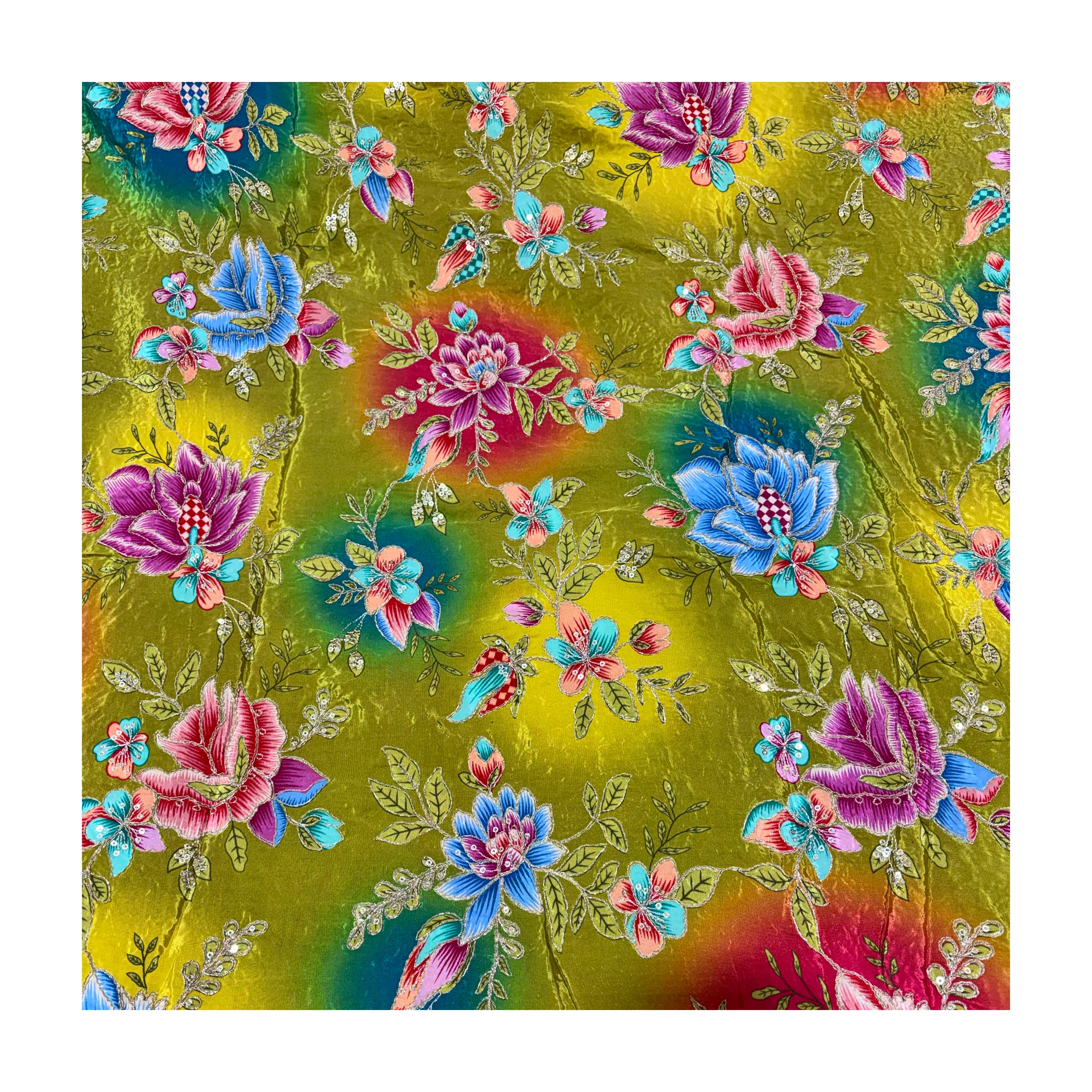 Multicolor Floral Chiffon Lehenga Fabric | 7 Colors