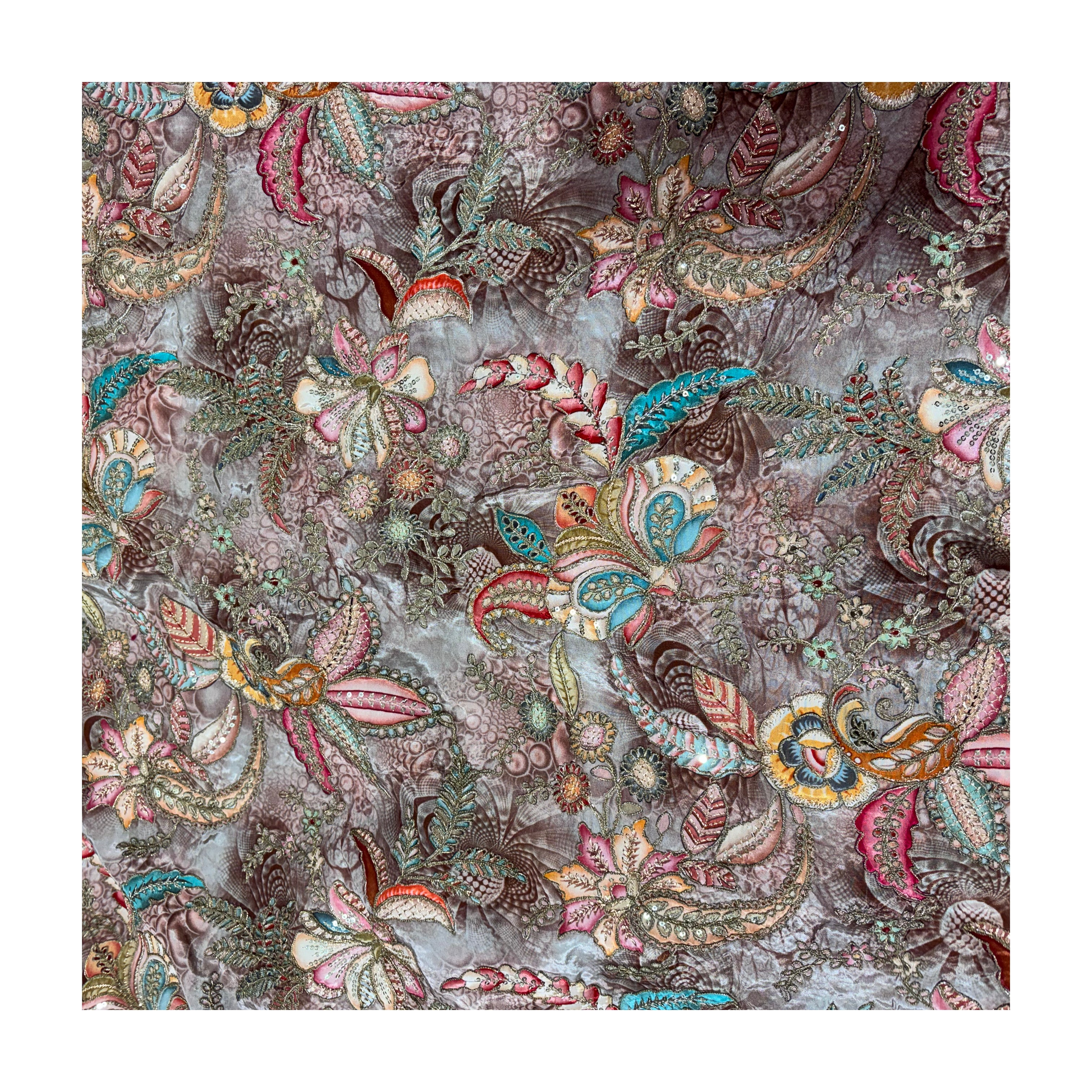 Floral & Paisley Embroidered Chiffon Lehenga Fabric | 4 Colors