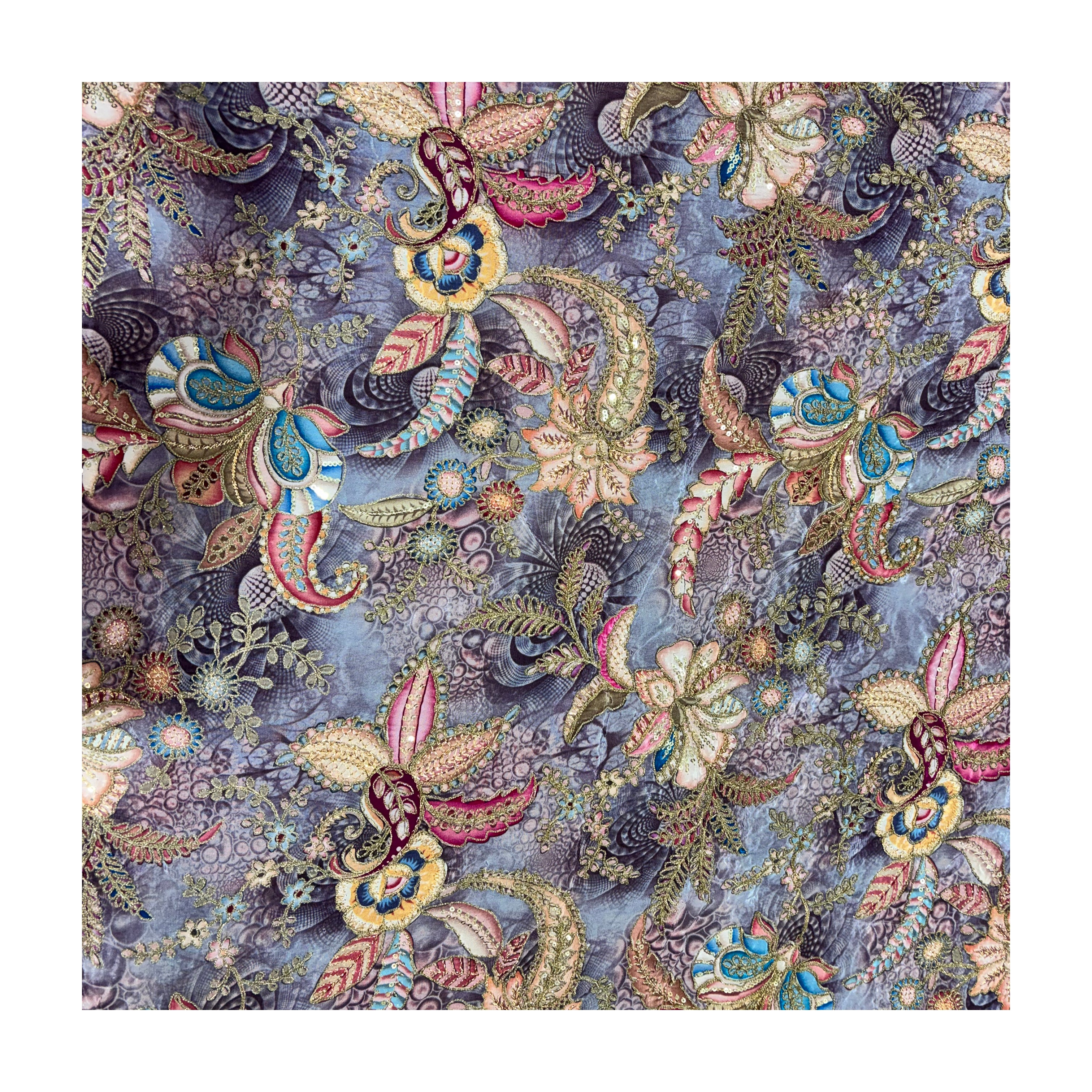 Floral & Paisley Embroidered Chiffon Lehenga Fabric | 4 Colors