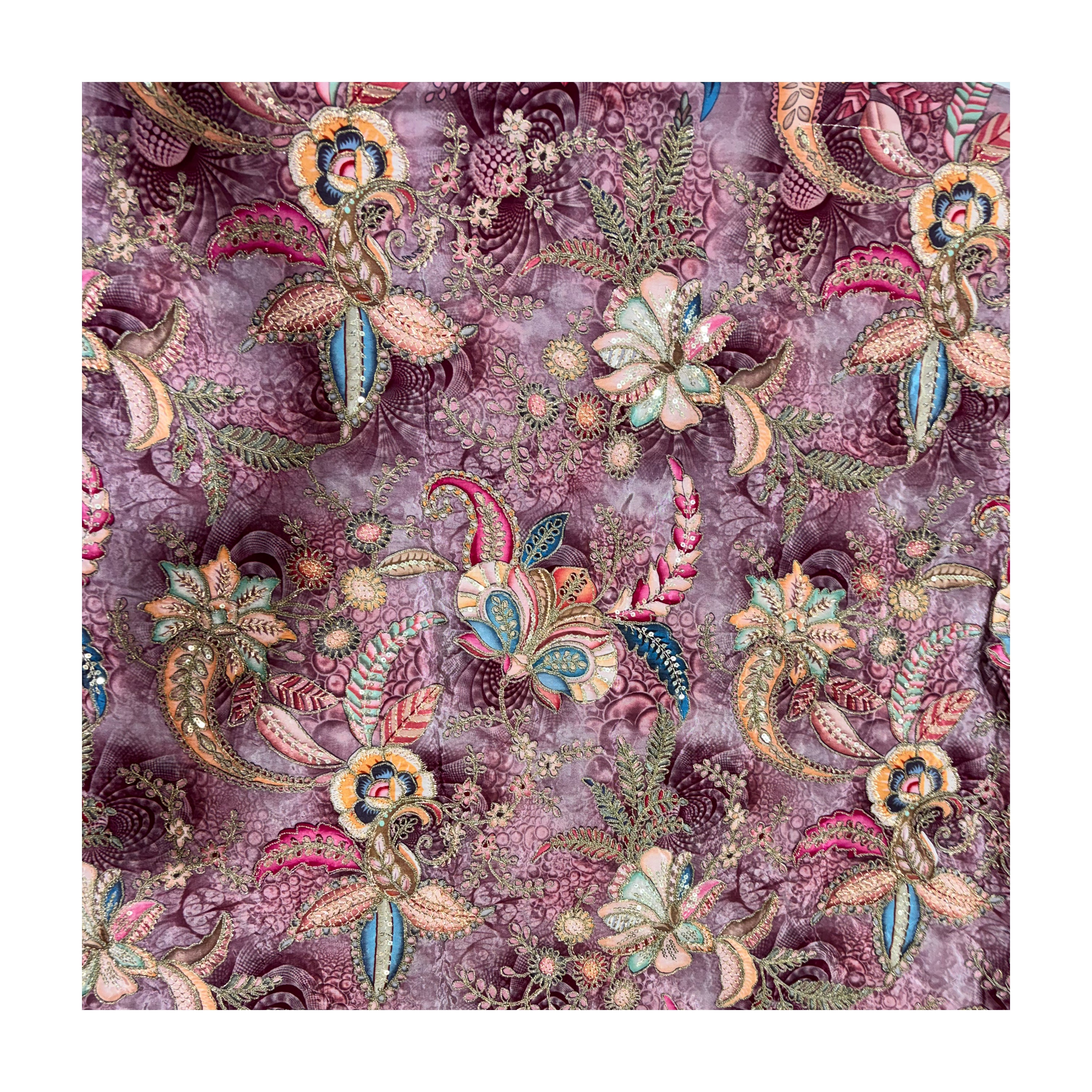 Floral & Paisley Embroidered Chiffon Lehenga Fabric | 4 Colors