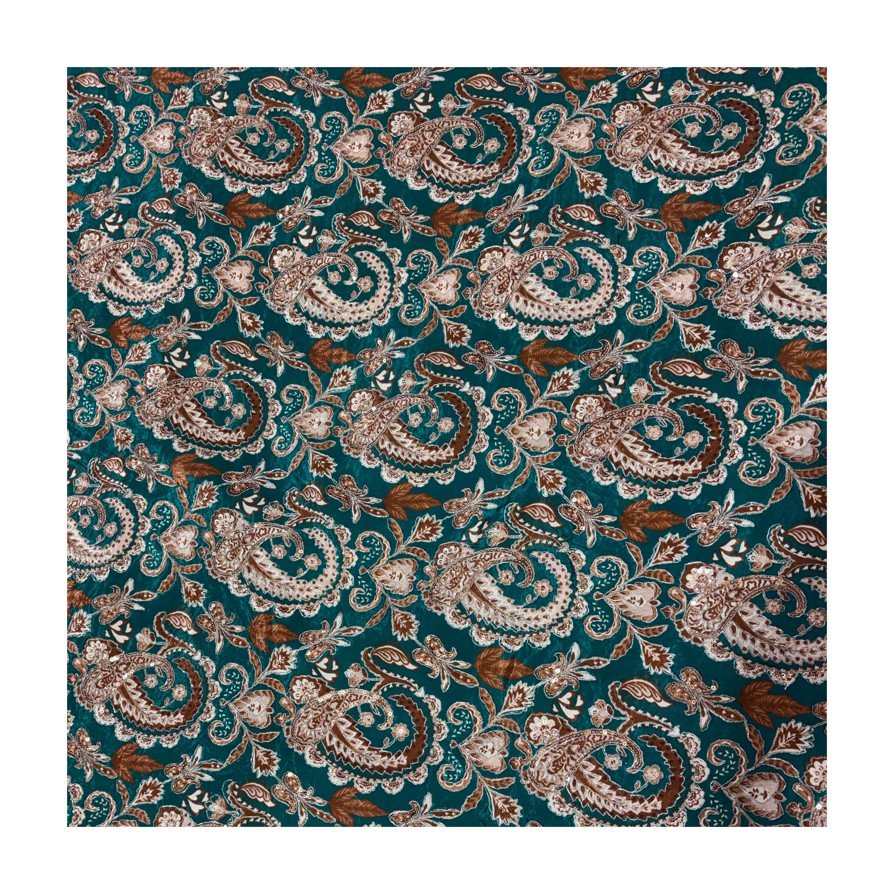 Paisley Embroidered Chiffon Lehenga & Blouse Fabric | 2 Colors