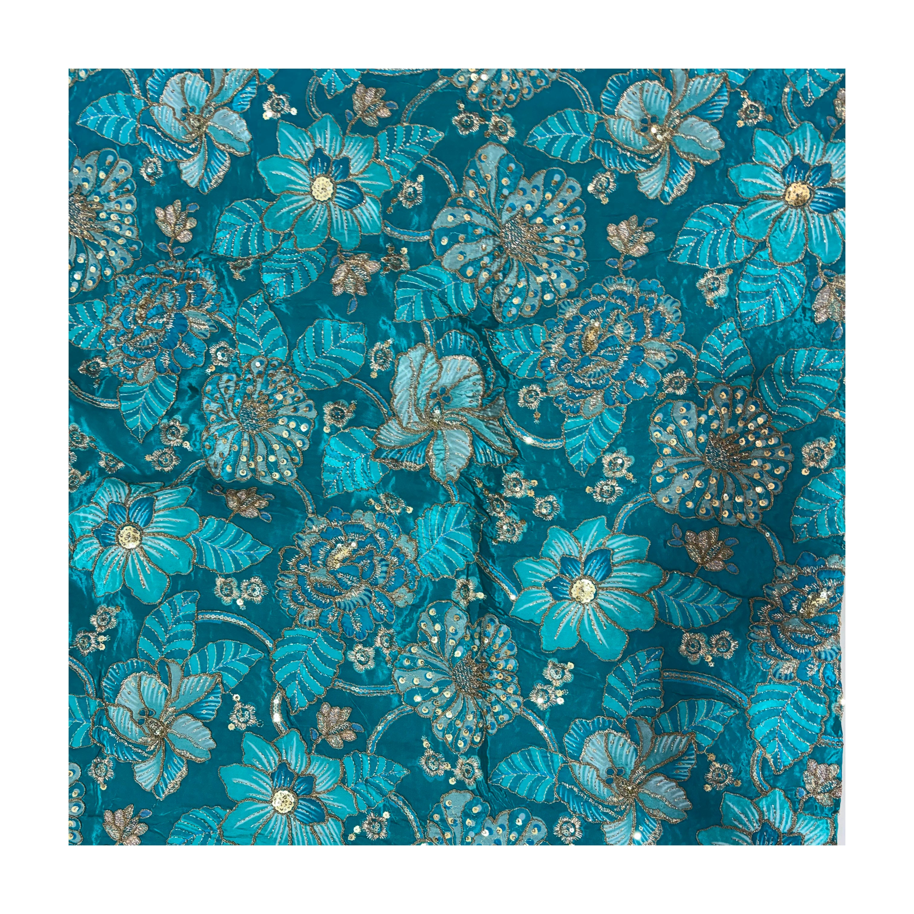 Floral Embroidered Chiffon Lehenga & Blouse Fabric | 3 Colors