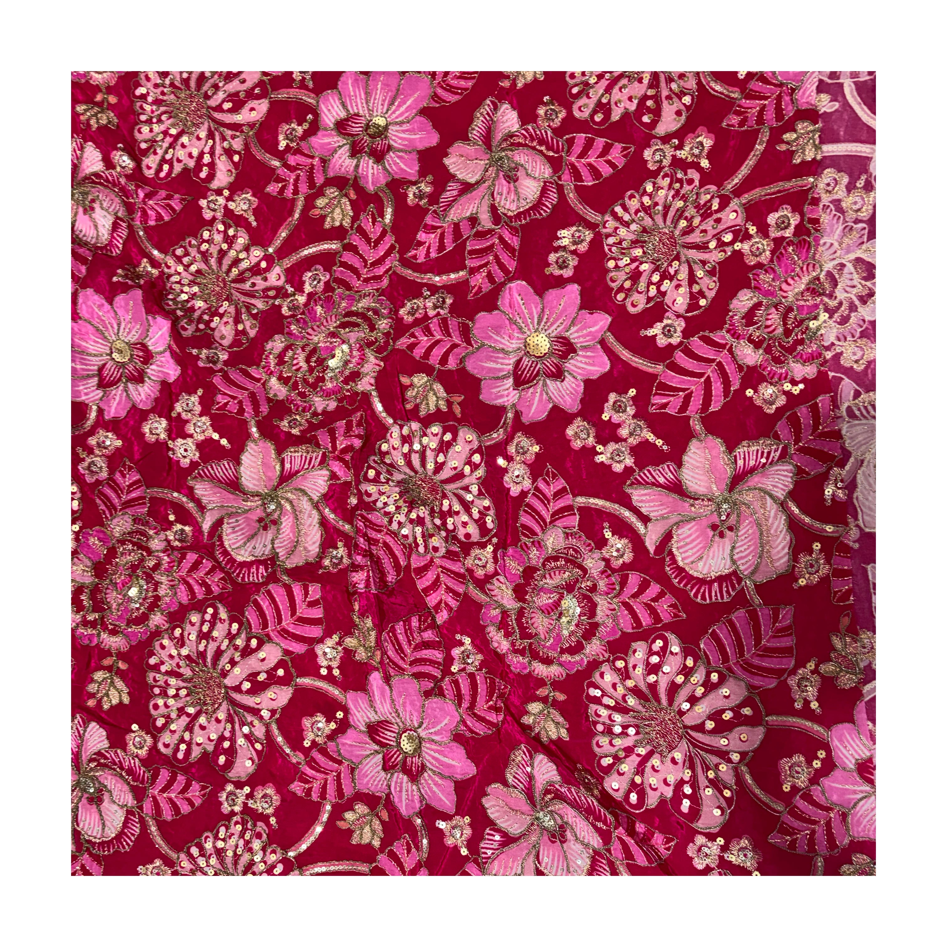 Floral Embroidered Chiffon Lehenga & Blouse Fabric | 3 Colors
