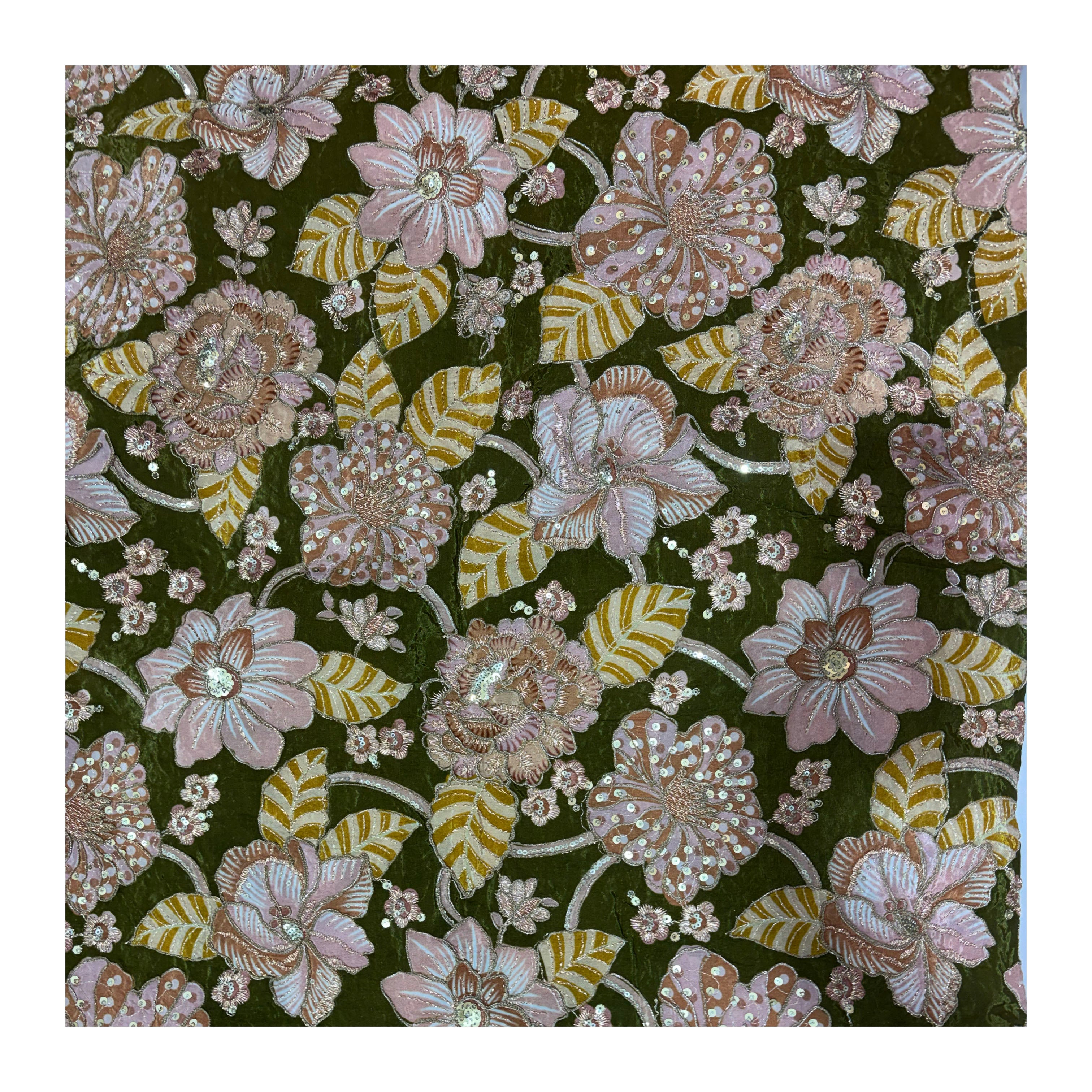 Floral Embroidered Chiffon Lehenga & Blouse Fabric | 3 Colors