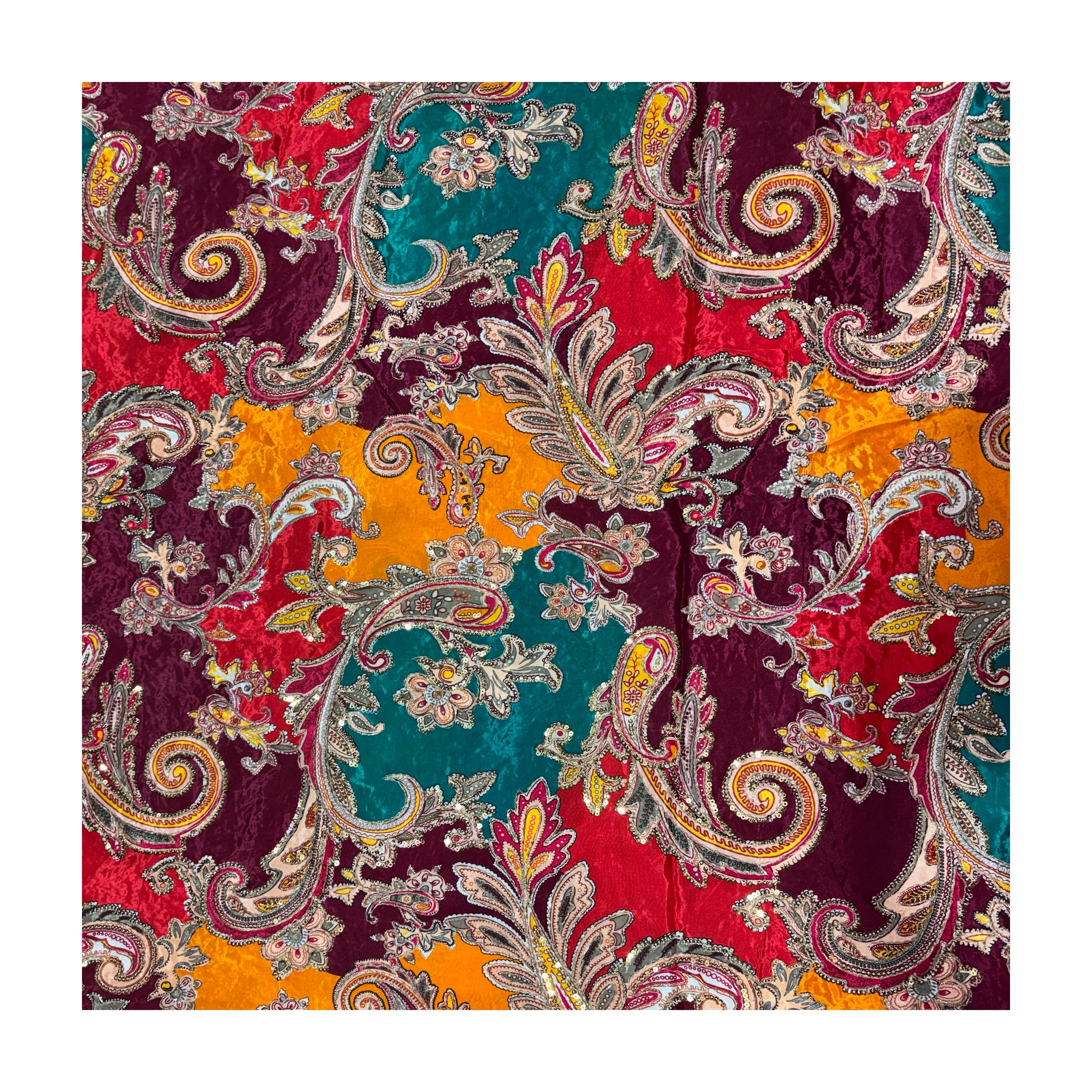 Multicolor Paisley Embroidered Lehenga & Blouse Fabric | 4 Color Combinations
