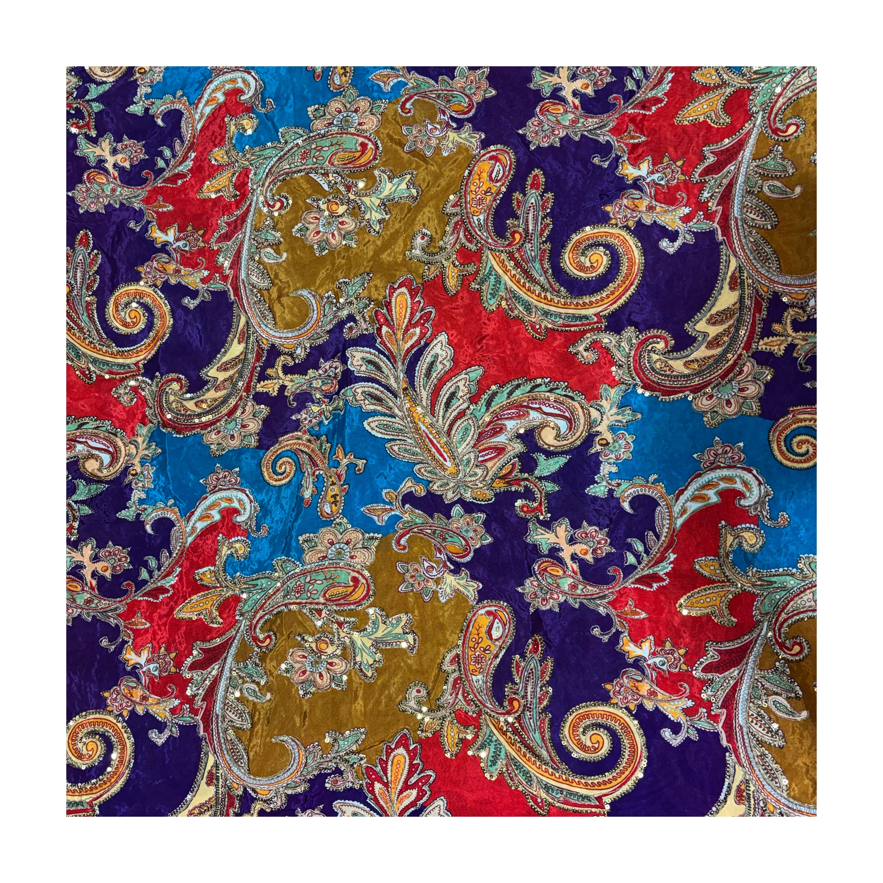 Multicolor Paisley Embroidered Lehenga & Blouse Fabric | 4 Color Combinations