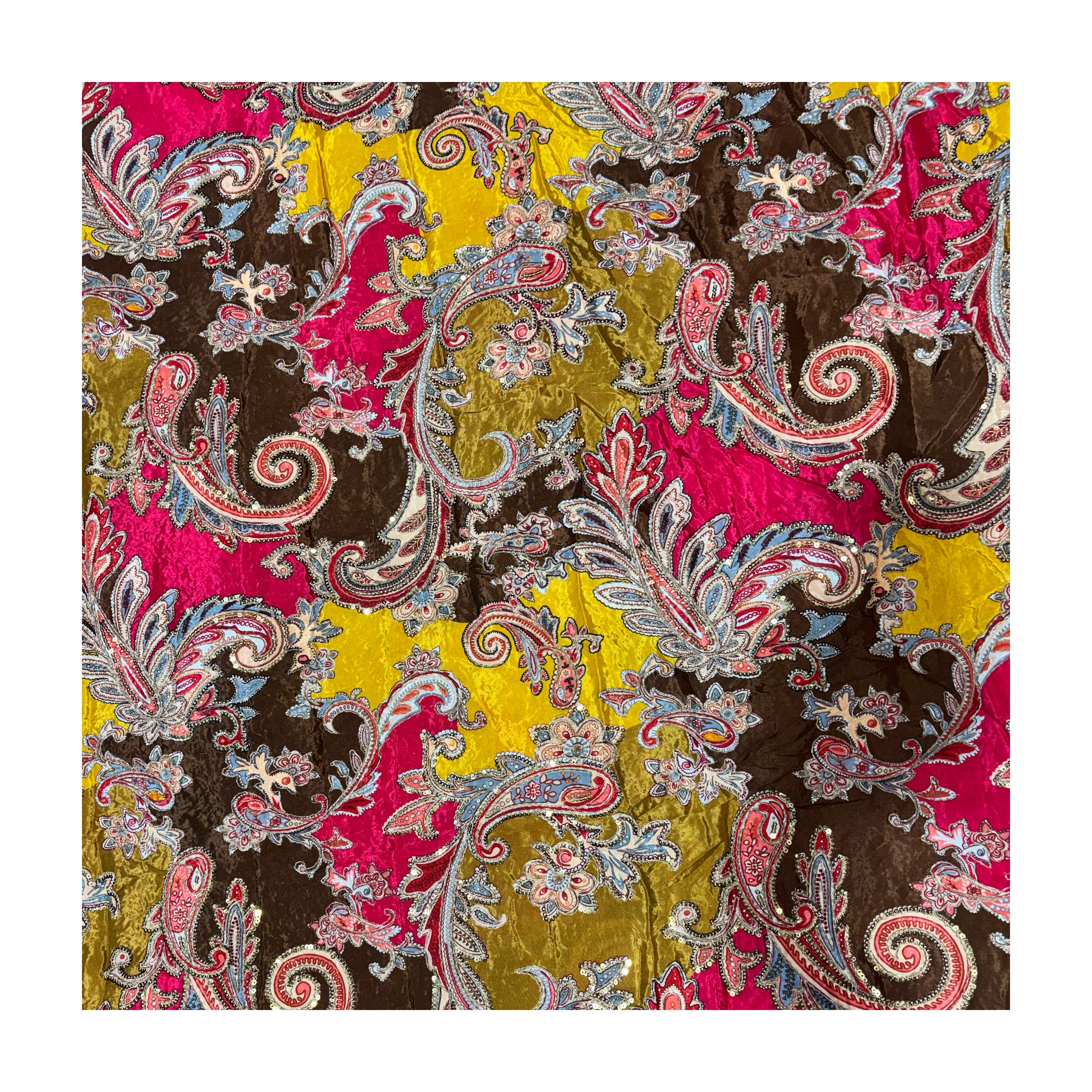 Multicolor Paisley Embroidered Lehenga & Blouse Fabric | 4 Color Combinations