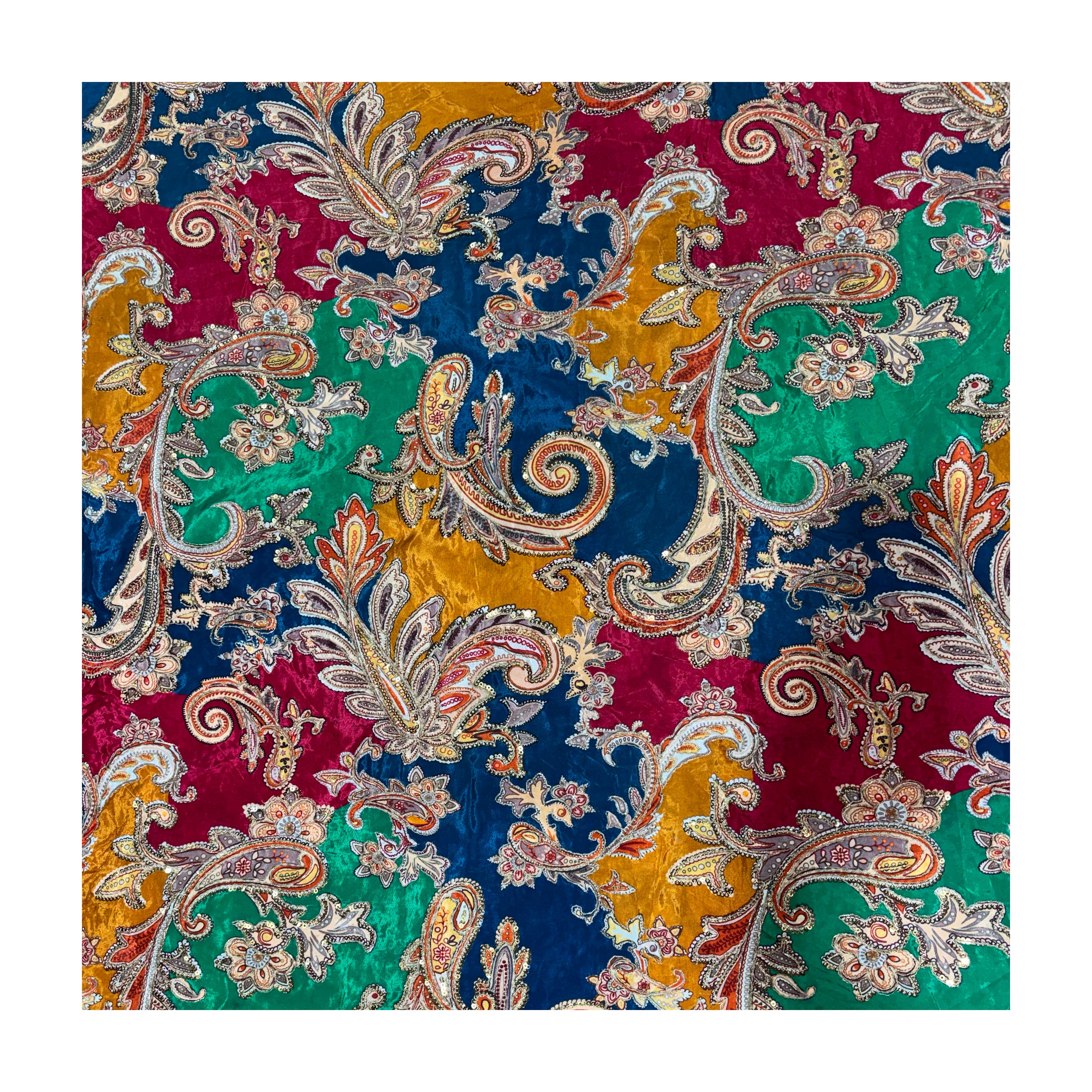 Multicolor Paisley Embroidered Lehenga & Blouse Fabric | 4 Color Combinations